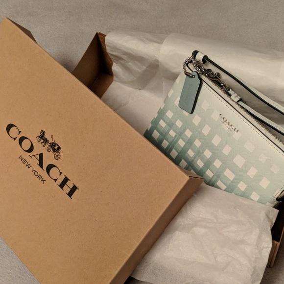 Coach Handbags - Coach Leather Wristlet w/ Teal Gradient CrossHatch